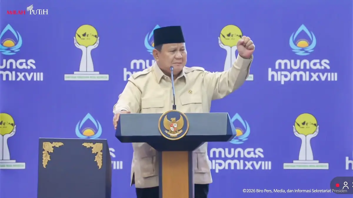 Presiden Prabowo berikan arahan dalam Munas BPP HIPMI XVIII di Ballroom Novotel