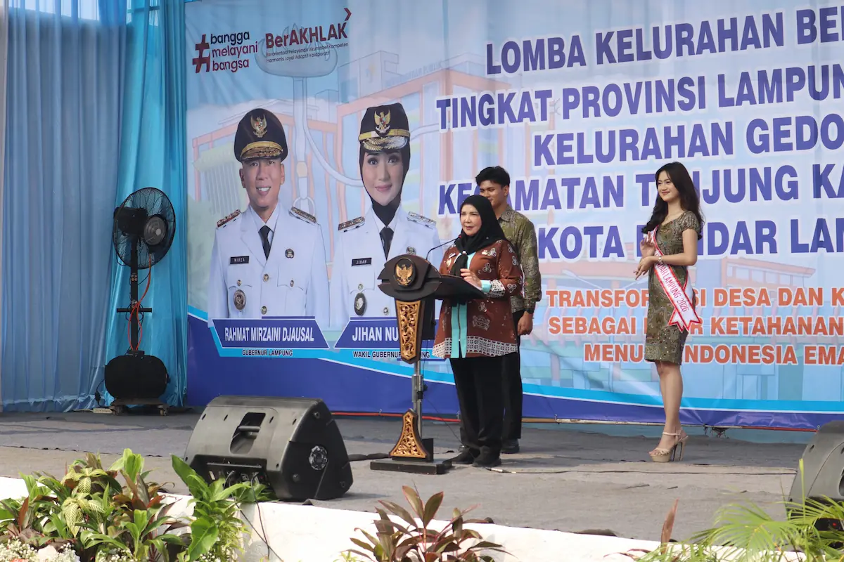 Wali Kota Bandarlampung Eva Dwiana menghadiri penilaian Lomba Kelurahan Tingkat Provinsi Lampung di Gedong Air