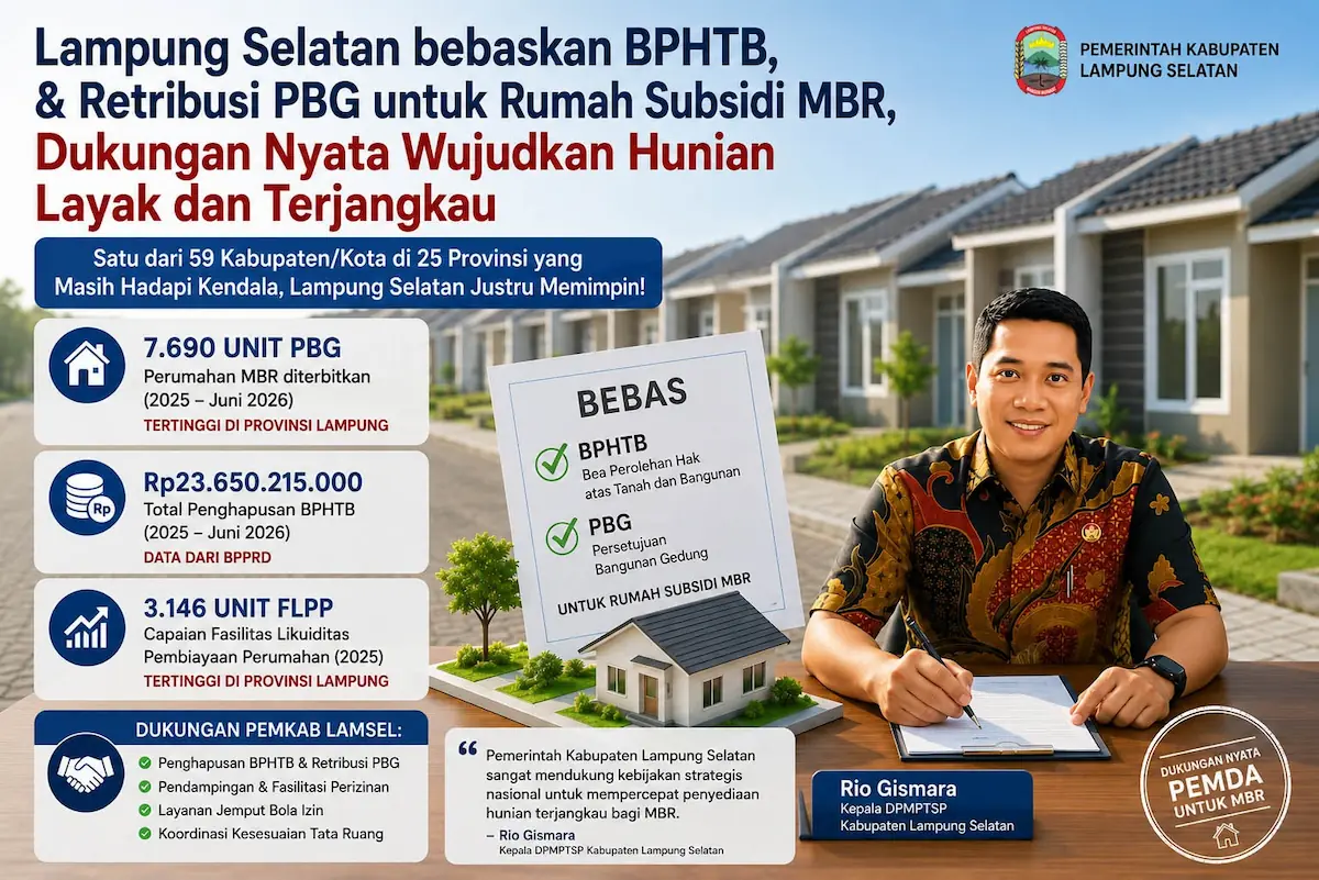 Kepala DPMPPTSP Lampung Selatan Rio Gismara menjelaskan kebijakan pembebasan BPHTB dan PBG untuk rumah subsidi MBR