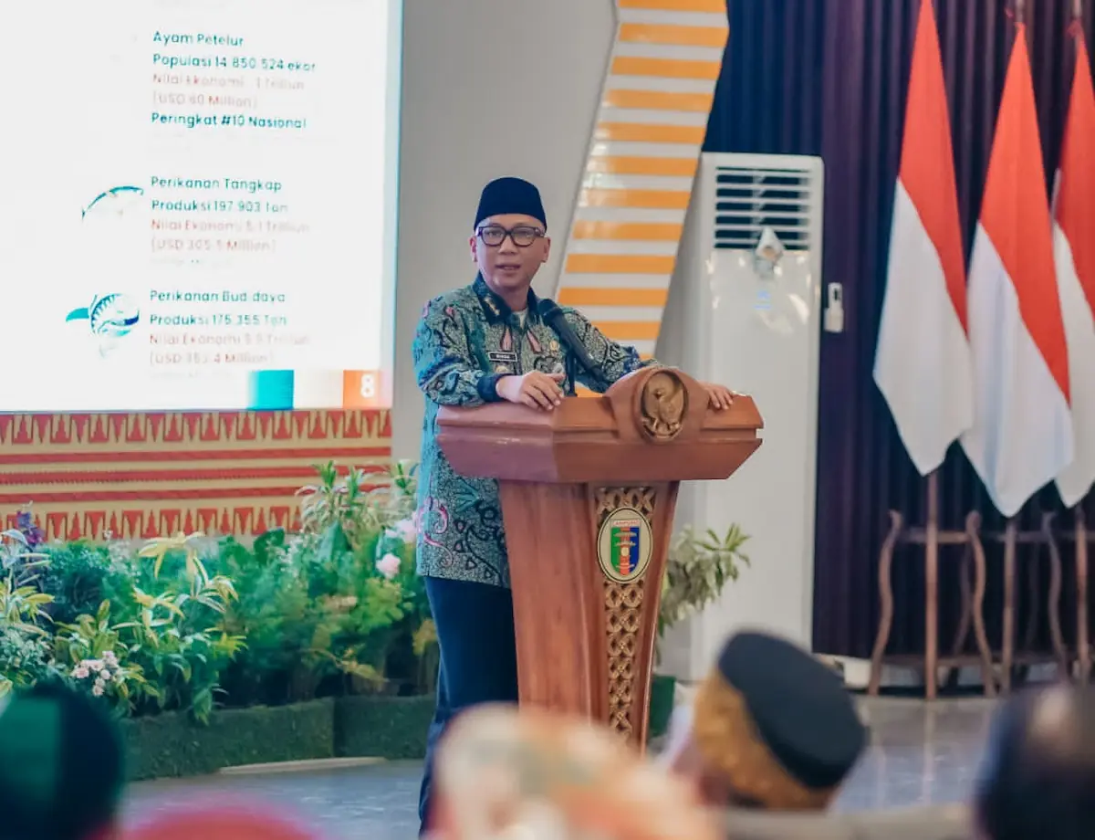 Gubernur Lampung Rahmat Mirzani Djausal beri sambutan dalam pelantikan KAHMI dan FORHATI Lampung 2026-2031 di Mahan Agung