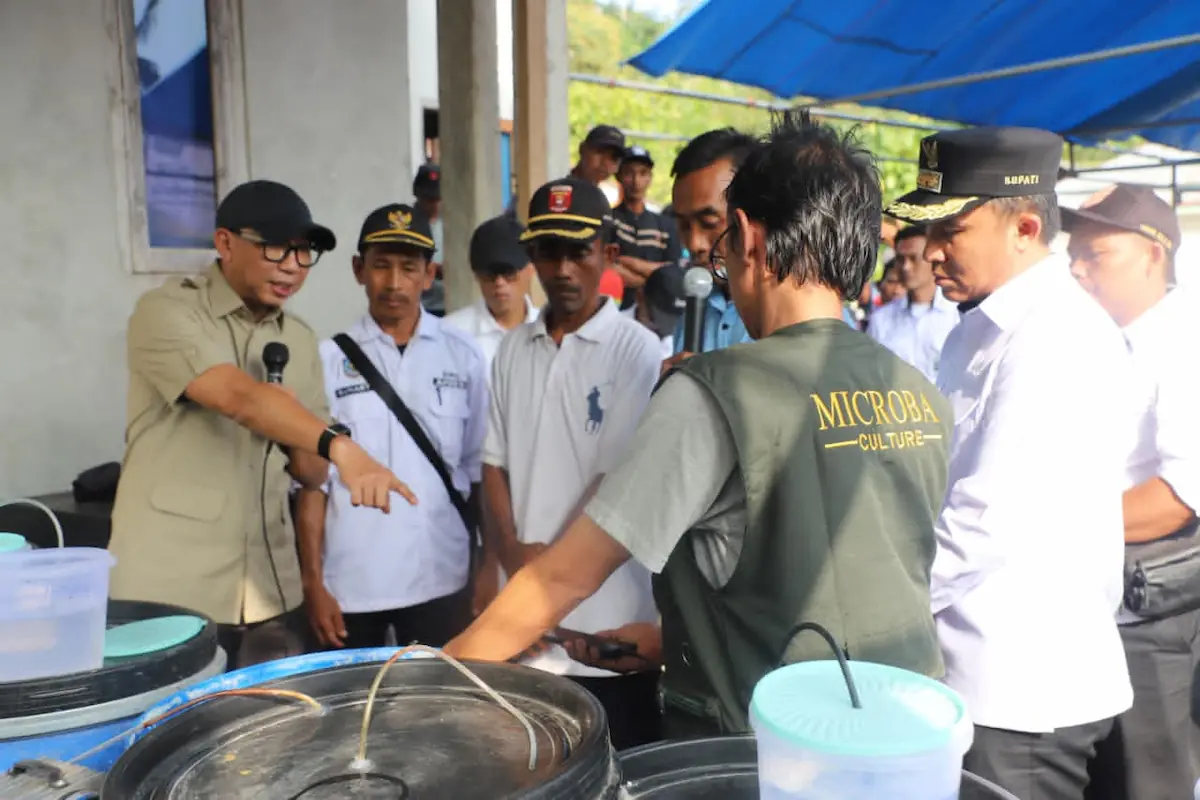 Gubernur Lampung Rahmat Mirzani Djausal meninjau produksi pupuk hayati cair di Pekon Bandar Agung, Kecamatan Bandar Negeri Suoh