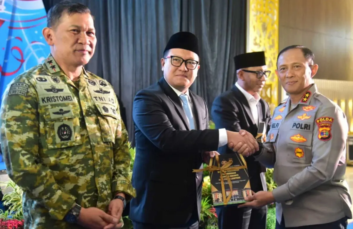 Ketua DPRD Lampung Ahmad Giri Akbar hadiri syukuran Hari Bhayangkara ke-80 di Gedung Serbaguna Presisi Polda Lampung