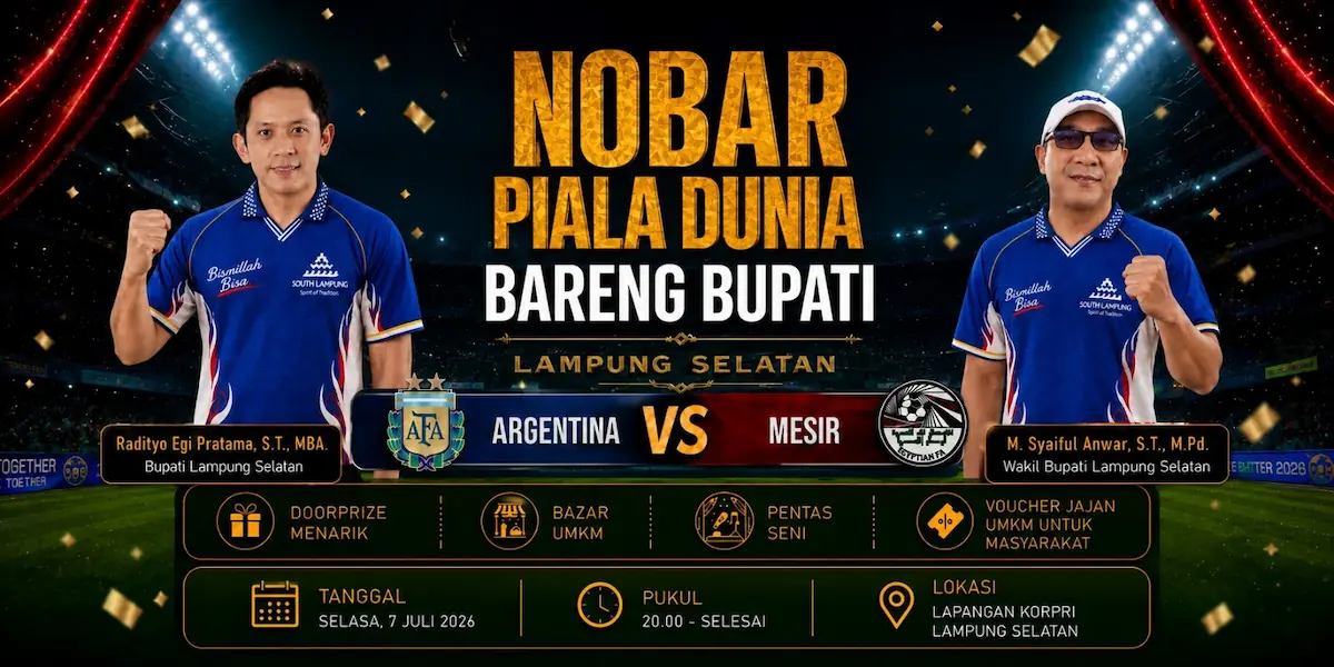 Pemkab Lamsel gelar nobar babak 16 besar Piala Dunia 2026 laga Argentina vs Mesir di Lapangan Korpri