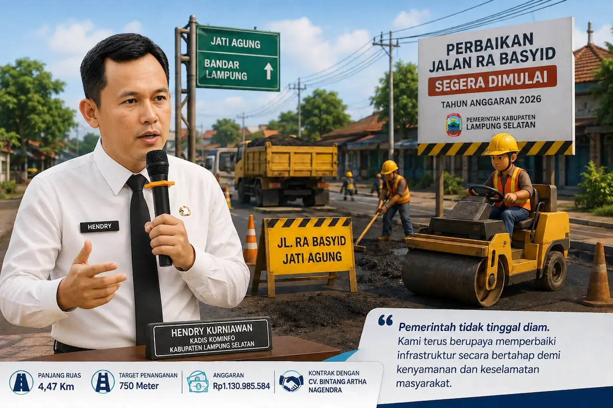 Kepala Diskominfo Lamsel, Hendry Kurniawan menjelaskan rehabilitasi Jalan RA Basyid.