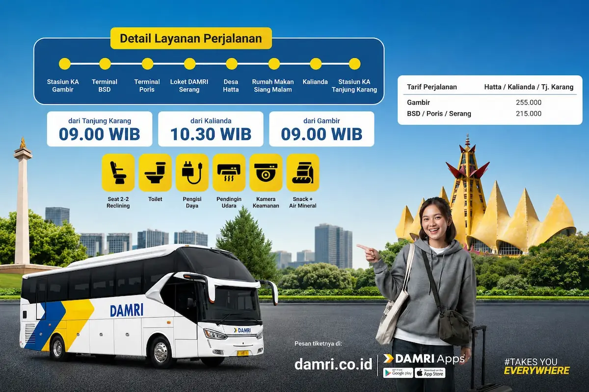 Layanan bus DAMRI rute Kalianda – Jakarta via Lintas Sumatra kembali beroperasi mulai 21 Agustus 2026.