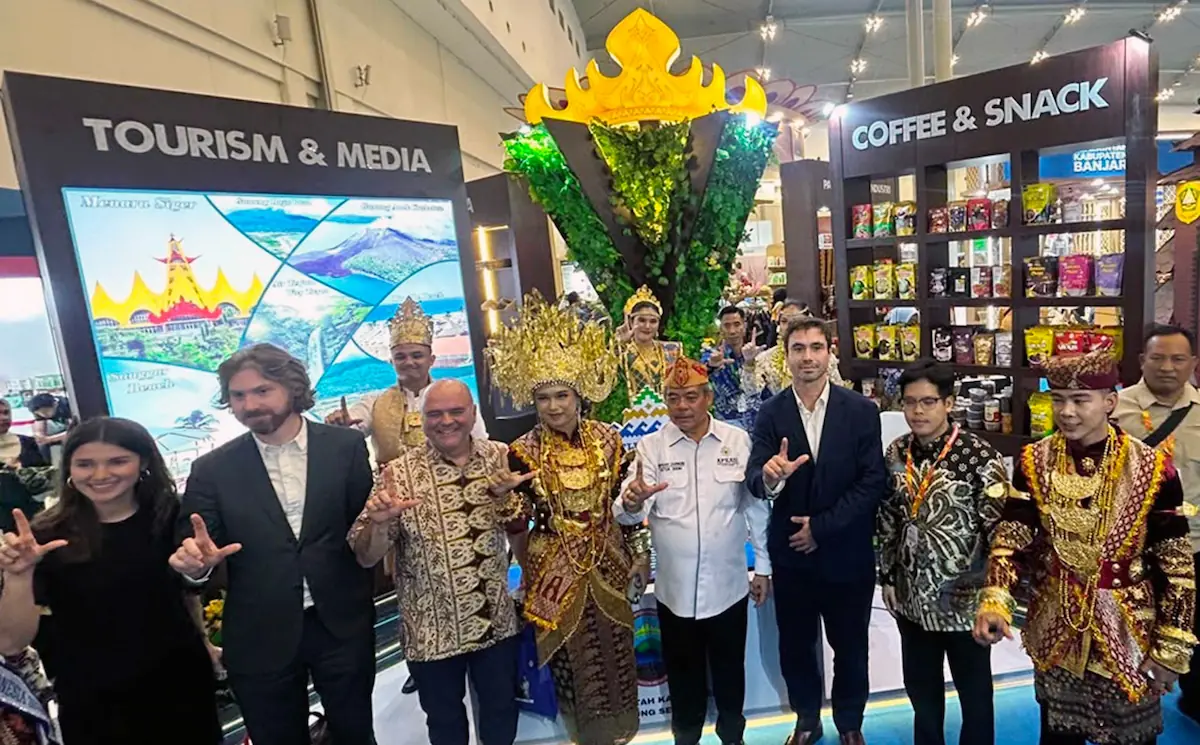 Booth Lampung Selatan tampil mencolok pada ajang AOE 2026 di ICE BSD City, Tangerang, Banten