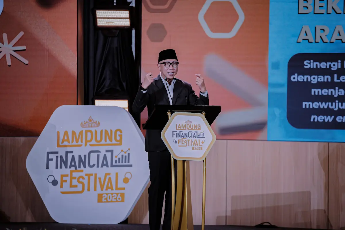 Gubernur Lampung Rahmat Mirzani Djausal menghadiri Lampung Financial Festival 2026 di Ballroom Hotel Novotel