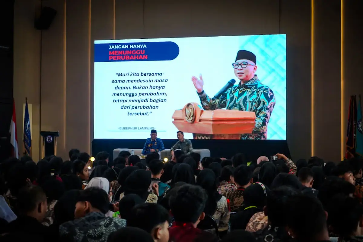 Gubernur Lampung Rahmat Mirzani Djausal menghadiri Kuliah Umum Kegiatan Hanuang 2026 di Universitas Indonesia Mandiri