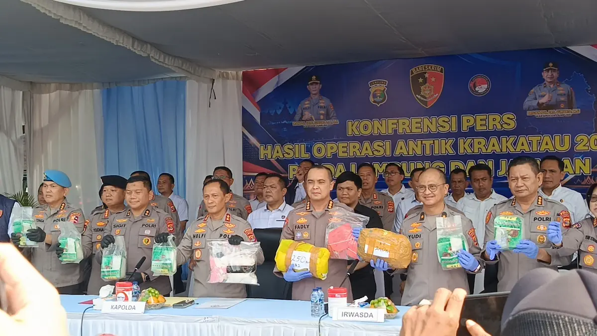 Polda Lampung menggelar konferensi pers terkait hasil Operasi Antik Krakatau 2026