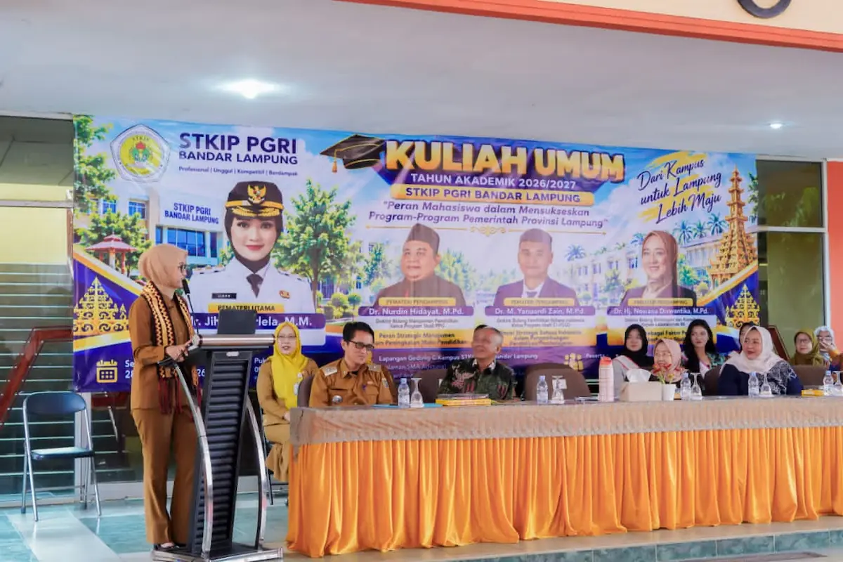 Wagub Lampung Jihan Nurlela menghadiri kuliah umum penyambutan mahasiswa baru Tahun Akademik 2026/2027 di STKIP PGRI Bandarlampung