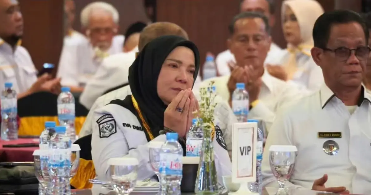 Wali Kota Bandarlampung Eva Dwiana menghadiri pelantikan Pengurus DPD LPM Lampung 2026–2031 di Ballroom Hotel Horison.