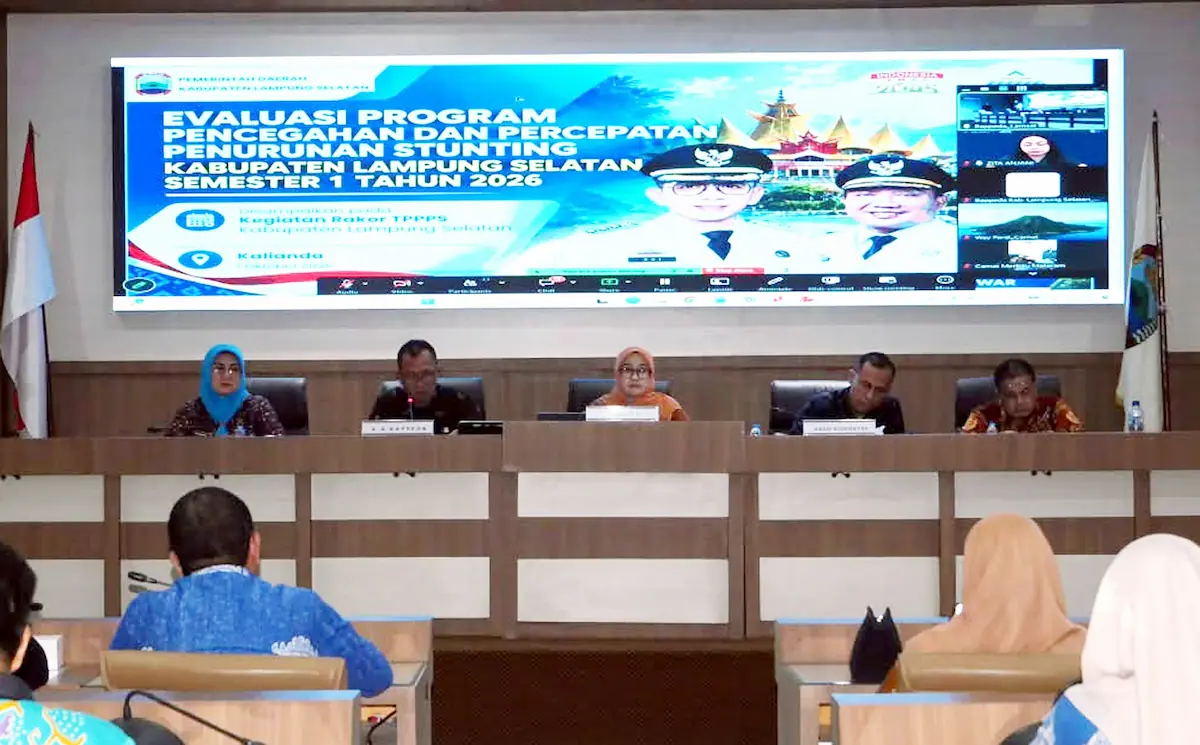 Rapat Koordinasi TPPPS Lampung Selatan via Zoom Meeting di Aula Krakatau, Kantor Bupati, Kamis 1 Oktober 2026. Foto: Diskominfo Lamsel