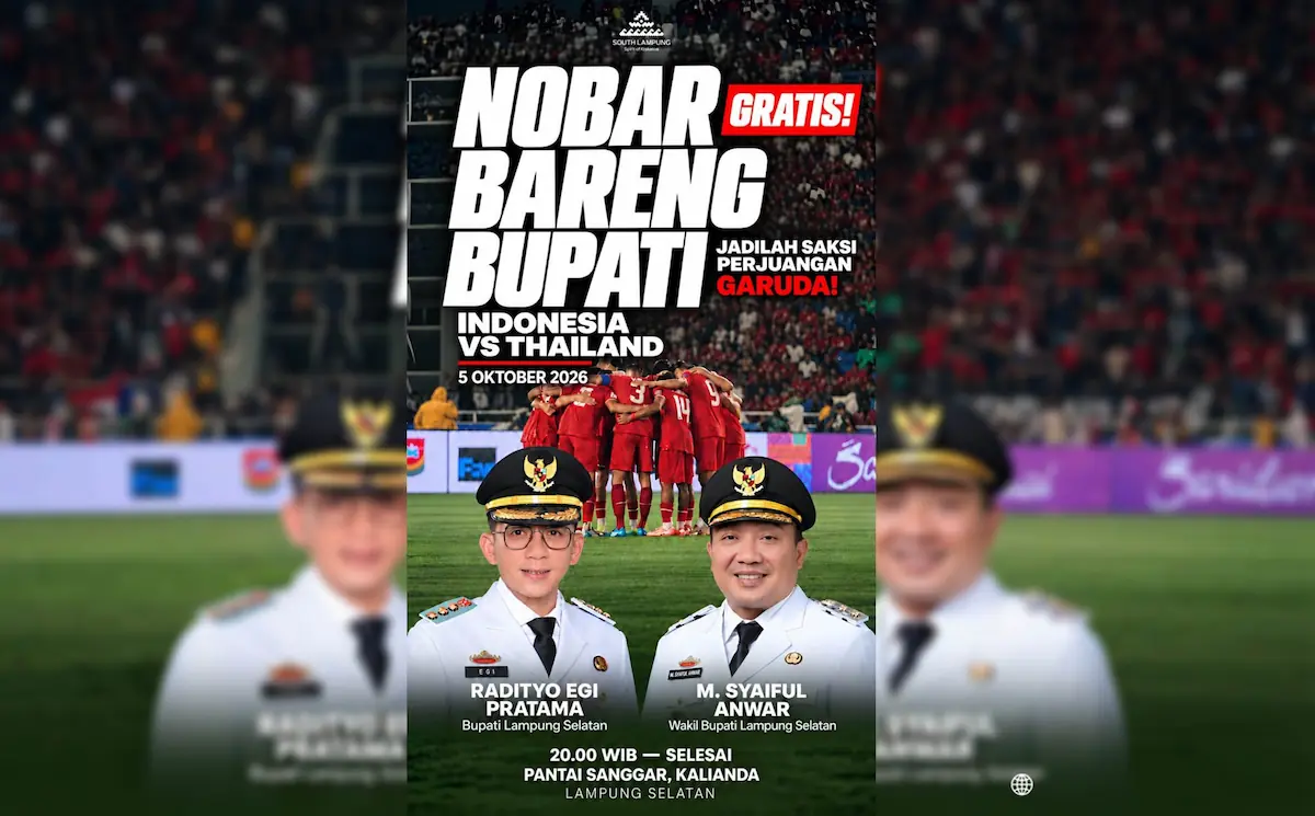 Pemkab Lamsel gelar nobar gratis final FIFA ASEAN Cup 2026 Indonesia vs Thailand di Pantai Sanggar Kalianda. Foto: Diskominfo Lamsel