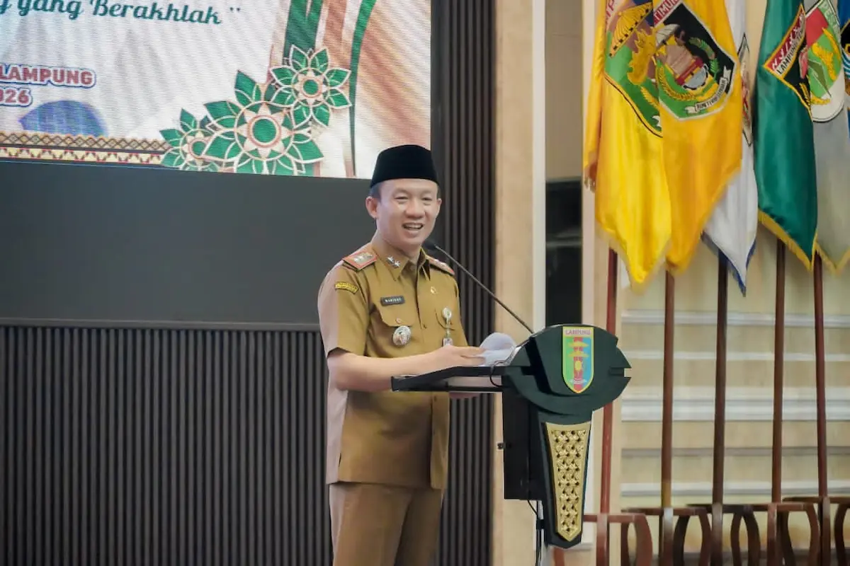 Sekda Provinsi Lampung Marindo Kurniawan menghadiri pembukaan Festival Seni Kasidah Bintang Vokalis dan Pop Islami Provinsi Lampung 2026 di Balai Keratun